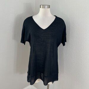 Eileen Fisher Womens Small Semi Sheer Black 100% Silk V Neck Tunic Top Shirt